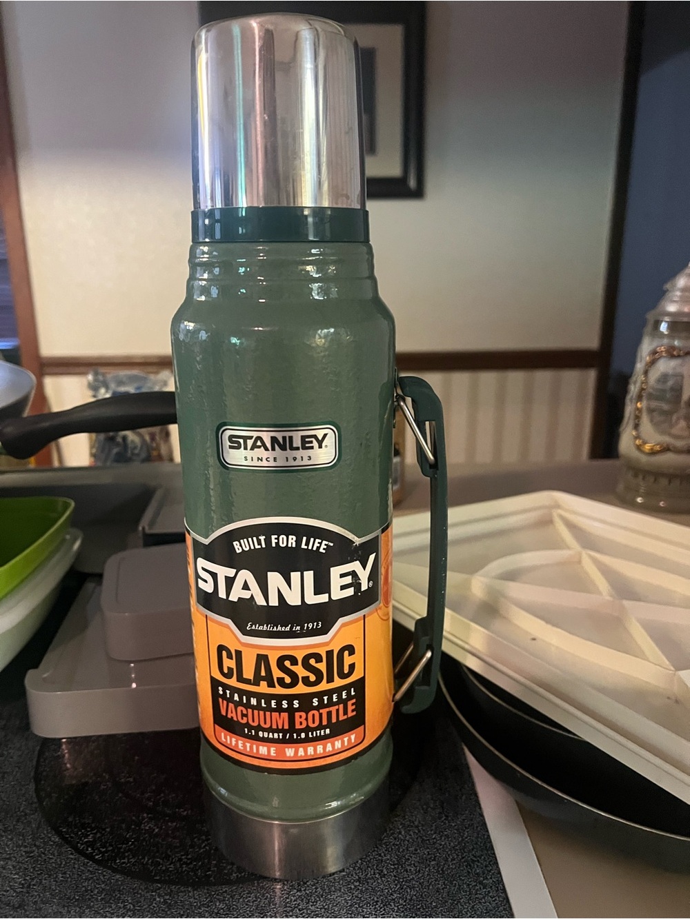 Stanley Green and Silver Classic Vacuum Bottle with Carry Handle